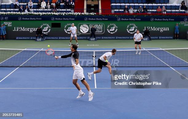 Ivan Dodig of Croatia and Austin Krajicek of the United States in action against Tallon Griekspoor of the Netherlands and Jan-Lennard Struff of...