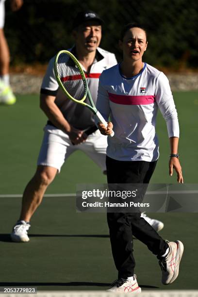 Former Australian tennis player Ash Barty plays tennis during day four of the 2024 New Zealand Golf Open at Millbrook Resort on March 03, 2024 in...