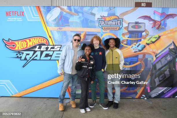 Charlie Schlatter , Amari McCoy, Griffen Campbell, and Jakari Fraser attend the Hot Wheels: Let's Race Press & Influencer Event at Mattel Design...