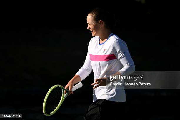 Former Australian tennis player Ash Barty plays tennis during day four of the 2024 New Zealand Golf Open at Millbrook Resort on March 03, 2024 in...