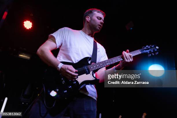 Guitarist Christian Henrik Ankerstjerne of Town Portal performs on stage at Sala La Paqui on February 12, 2024 in Madrid, Spain.
