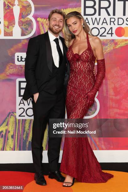 Sam Thompson and Zara McDermott attend the BRIT Awards 2024 at The O2 Arena on March 02, 2024 in London, England.