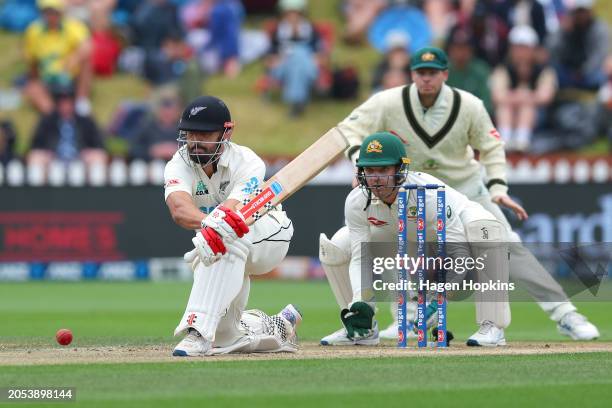 Daryl Mitchell of New Zealand bats during day four of the First Test in the series between New Zealand and Australia at Basin Reserve on March 03,...