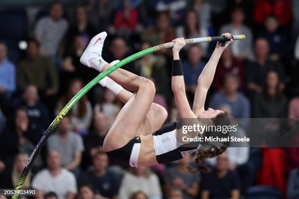 Eliza McCartney of Team New Zealand competes in the Women's Pole Vault Final on Day Two of the World Athletics Indoor Championships Glasgow 2024 at...