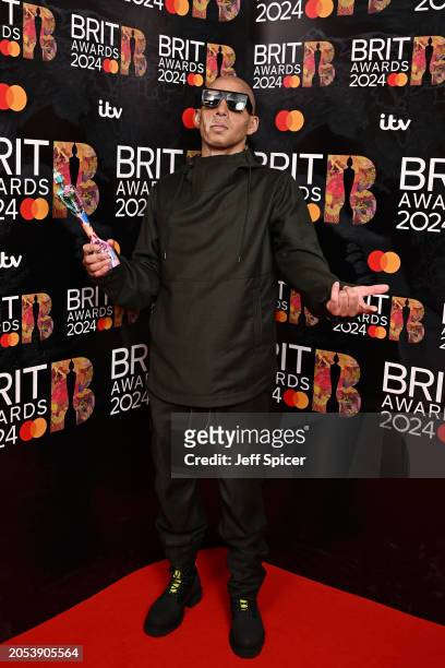 Poses with their Hip Hop/Rap/Grime Act Award during the BRIT Awards 2024 at The O2 Arena on March 02, 2024 in London, England.