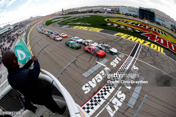 Cole Custer, driver of the Production Alliance Group Ford, leads the field to the green flag to start the NASCAR Xfinity Series The LiUNA! at Las...