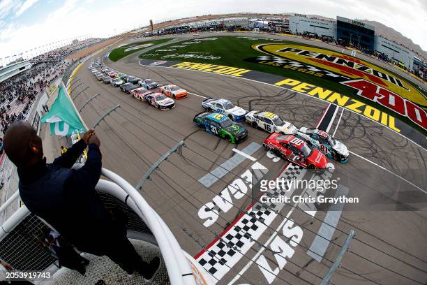 Cole Custer, driver of the Production Alliance Group Ford, leads the field to the green flag to start the NASCAR Xfinity Series The LiUNA! at Las...