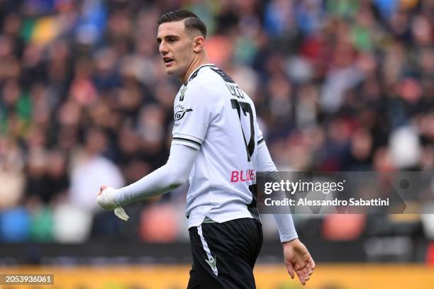 Lorenzo Lucca of Udinese Calcio looks on during the Serie A TIM match between Udinese Calcio and US Salernitana - Serie A TIM at Dacia Arena on March...