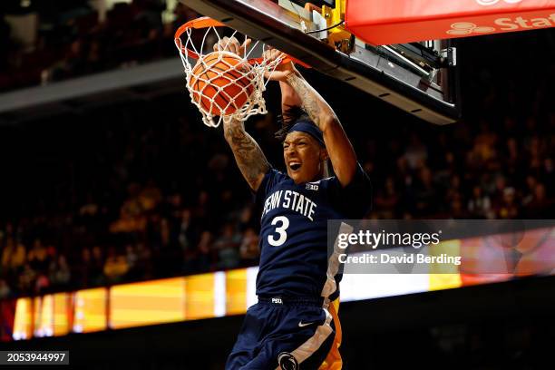 Nick Kern Jr. #3 of the Penn State Nittany Lions dunks the ball against the Minnesota Golden Gophers in the second half at Williams Arena on March...