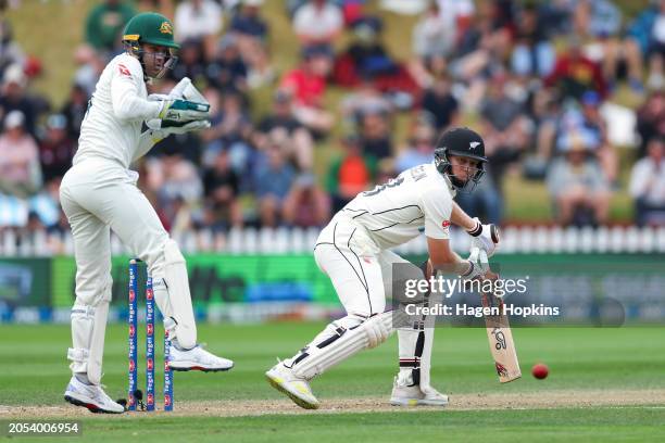 Scott Kuggeleijn of New Zealand bats during day four of the First Test in the series between New Zealand and Australia at Basin Reserve on March 03,...