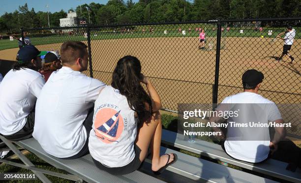 Students sit on the bleachers and watch Union College's Just Out Home Run Derby at Union College on Tuesday, May 31, 2016 in Schenectady, N.Y. The...