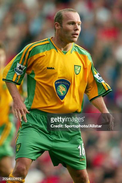 August 21: Simon Charlton of Norwich City in action during the Premier League match between Manchester United and Norwich City at Old Trafford on...