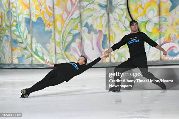 Principal skaters Lauren Anderson, who plays Cinderella, and Jean-Simon Lagare, who plays Prince Charming, rehearse for Disney On Ice presents Dare...