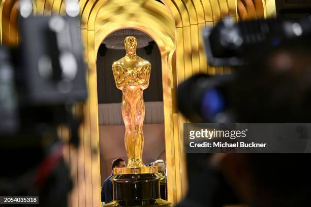 View of the Oscar Statuette as decoration at the 96th Oscars Governors Ball Preview held at Ovation Hollywood on March 5, 2024 in Los Angeles,...