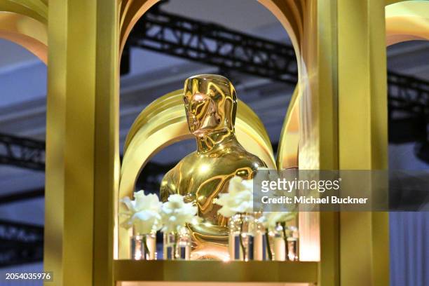 View of the Oscar statuette as decoration at the 96th Oscars Governors Ball Preview held at Ovation Hollywood on March 5, 2024 in Los Angeles,...