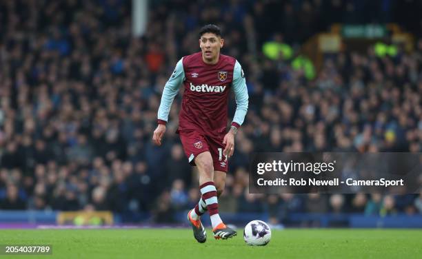 West Ham United's Edson Alvarez during the Premier League match between Everton FC and West Ham United at Goodison Park on March 2, 2024 in...