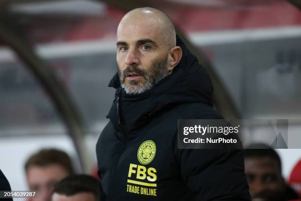 Leicester City Manager Enzo Maresca is watching the Sky Bet Championship match between Sunderland and Leicester City at the Stadium of Light in...