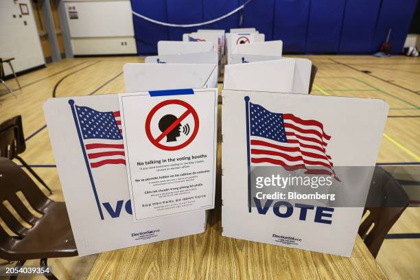 Voting booths at a polling station at Hutchison Elementary School in Herndon, Virginia, US, on Tuesday, March 5, 2024. This years Super Tuesday...
