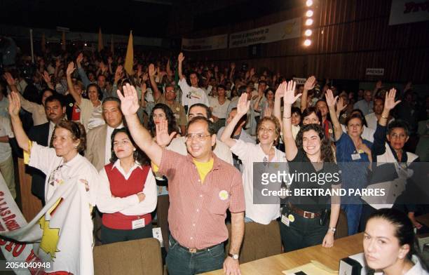 Regional candidates pledge loyalty to presidential candidate Enrique Salas Romer 03 October in Caracas prior to the 06 December elections. Candidatos...