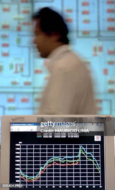 Computer screen informs the electrica consumption into energia in real time in comparison with the two previous weeks , whereas a tecnico of compania...