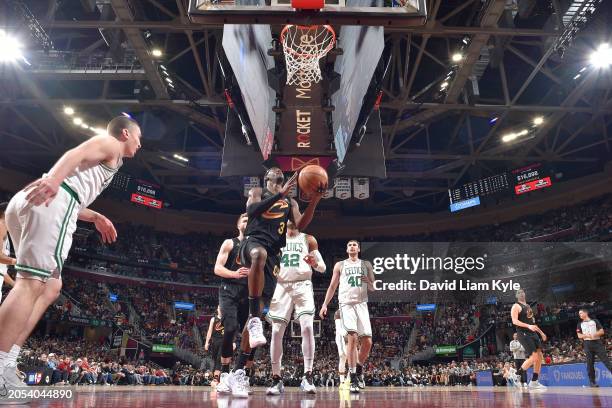 Caris LeVert of the Cleveland Cavaliers drives to the basket during the game against the Boston Celtics on March 5, 2024 at Rocket Mortgage...