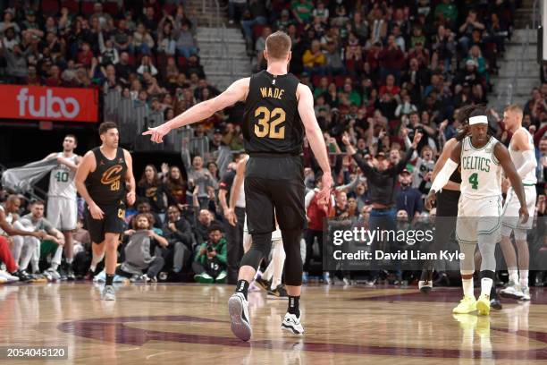 Dean Wade of the Cleveland Cavaliers celebrates during the game against the Boston Celtics on March 5, 2024 at Rocket Mortgage FieldHouse in...