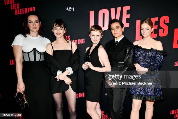 Jena Malone, Kristen Stewart, Rose Glass, Katy O'Brian and Anna Baryshnikov at the "Love Lies Bleeding" Los Angeles premiere screening held at Fine...