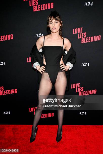 Kristen Stewart at the "Love Lies Bleeding" Los Angeles premiere screening held at Fine Arts Theatre on March 5, 2024 in Los Angeles, California.