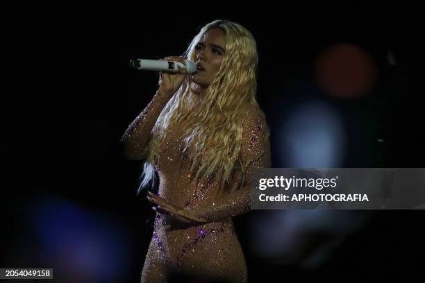 Karol G performs during her tour 'Mañana será bonito LATAM Tour' at Cuscatlan Stadium on March 5, 2024 in San Salvador, El Salvador.