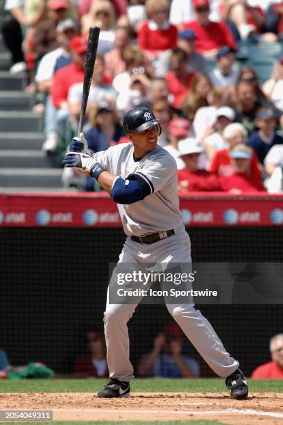 New York Yankees third baseman Alex Rodriguez during an at bat in an MLB baseball game against the Los Angeles Angels of Anaheim played on April 9,...