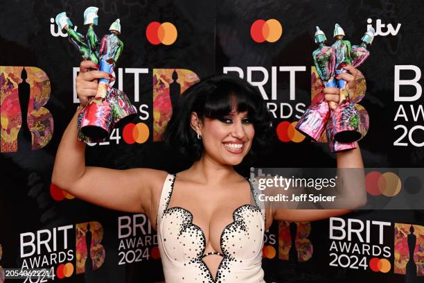 Raye poses with their Best New Artist, R&B Act, Song of the Year, Artist of the Year, Album of the Year and Songwriter of the Year Awards during the...