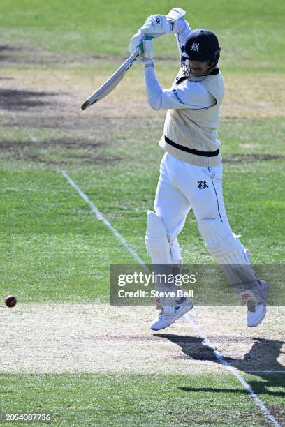 Nic Maddinson of the Bushrangers bats during the Sheffield Shield match between Tasmania and Victoria at Blundstone Arena, on March 03 in Hobart,...