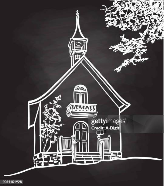 little white church blackboard - balcony stock illustrations