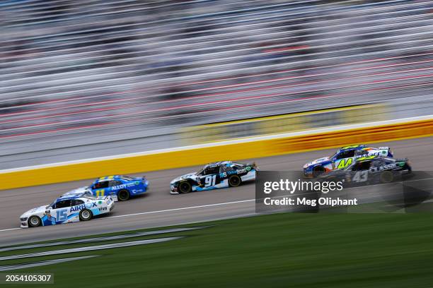 Hailie Deegan, driver of the AirBox Ford, Josh Williams, driver of the Alloy Employer Services Chevrolet, Brandon Jones, driver of the...