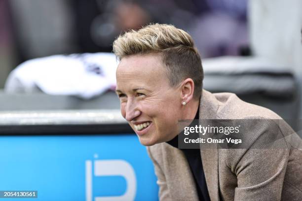 Head coach of Canada Beverly Priestman gestures during Quarterfinals - 2024 Concacaf W Gold Cup between Canada and Costa Rica at BMO Stadium on March...