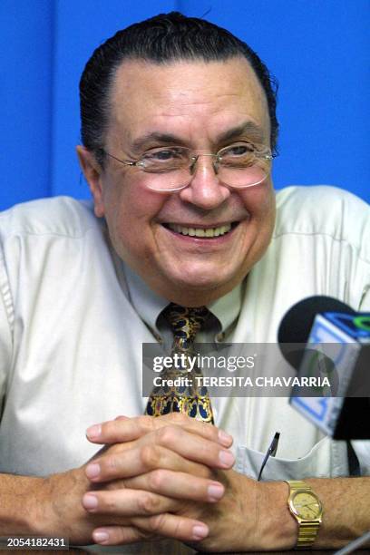 This 27 June 2001 photo shows Abel Pacheco presidential candidate for the Christian Social Unity Party in San Jose, Costa Rica. According to a 10...