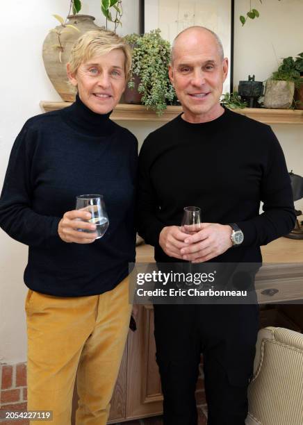 Ellen DeGeneres and Brian Robbins are seen at Jeremiah Brent's Book "The Space That Keeps You" Launch Party Hosted By Brian And Tracy Robbins on...