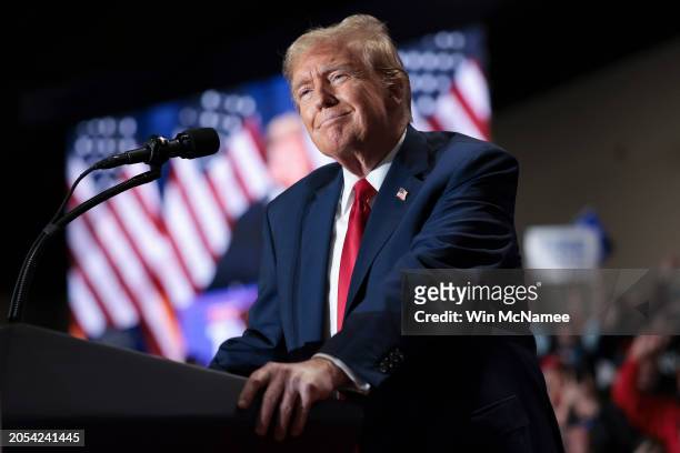Republican presidential candidate and former President Donald Trump speaks during a Get Out the Vote Rally March 2, 2024 in Richmond, Virginia....