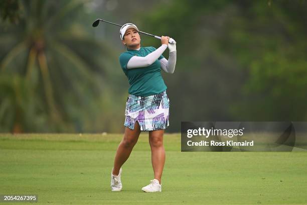 Jasmine Suwannapura of Thailand plays her second shot on the third hole during Day Four of the HSBC Women's World Championship at Sentosa Golf Club...
