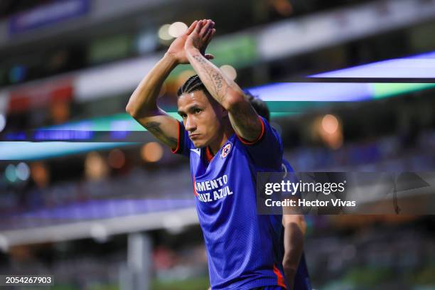 Uriel Antuna of Cruz Azul celebrates after scoring the team's second goal during the 10th round match between Cruz Azul and Chivas as part of the...
