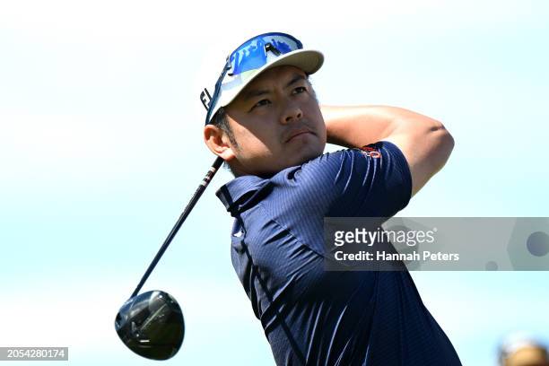 Takahiro Hataji of Japan plays a shot during day four of the 2024 New Zealand Golf Open at Millbrook Resort on March 03, 2024 in Queenstown, New...