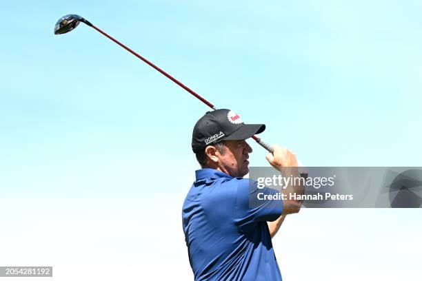 Scott Hend of Australia plays a shot during day four of the 2024 New Zealand Golf Open at Millbrook Resort on March 03, 2024 in Queenstown, New...