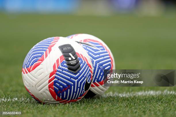 General view of match balls during the A-League Women round 18 match between Melbourne Victory and Wellington Phoenix at La Trobe University Sports...