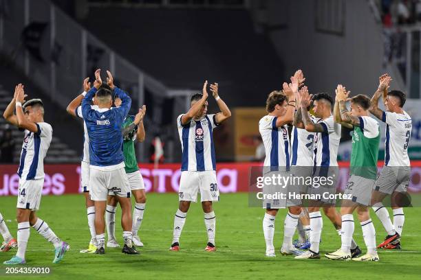 Players of Talleres applauds to the fans during a Copa de la Liga Profesional 2024 match between Talleres and River Plate at Mario Alberto Kempes...