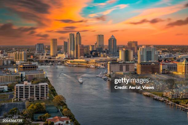 tampa at sunset from above - tampa sunset stock pictures, royalty-free photos & images