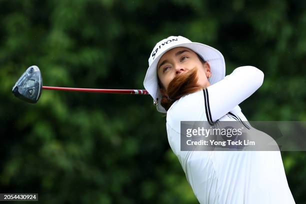 Hannah Green of Australia plays her shot from the third tee during Day Four of the HSBC Women's World Championship at Sentosa Golf Club on March 03,...