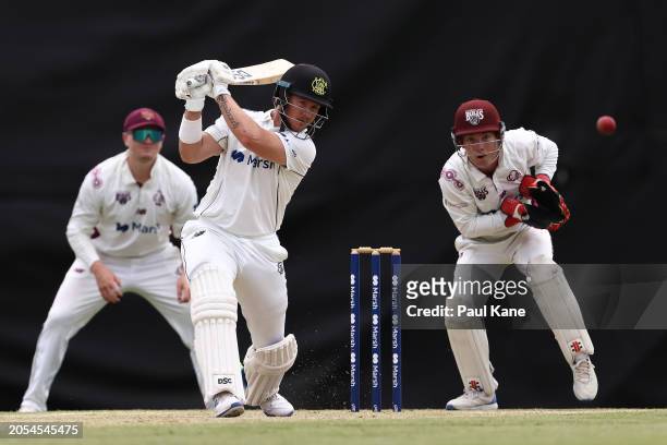 Arcy Short of Western Australia bats during the Sheffield Shield match between Western Australia and Queensland at the WACA, on March 03 in Perth,...