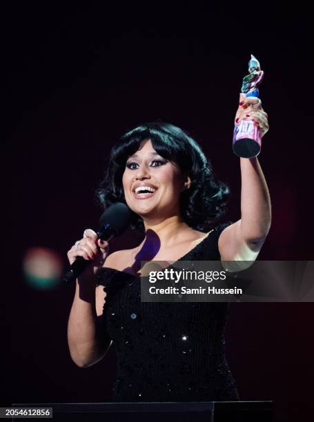 Raye accepts the award for Song of the Year during the BRIT Awards 2024 at The O2 Arena on March 02, 2024 in London, England.