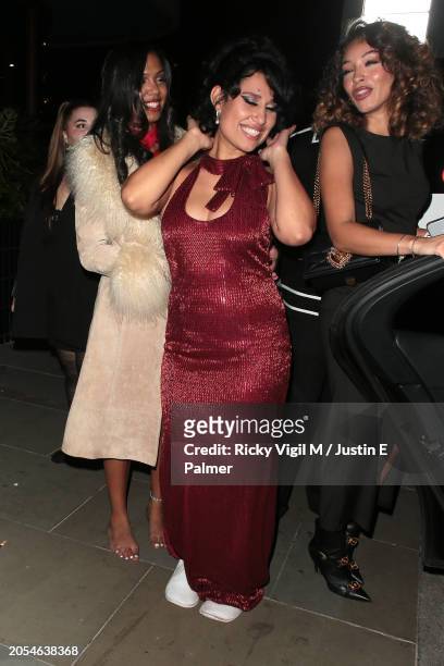 Raye seen attending RAYE x BRIT Awards After Party at Decimo at The Standard on March 02, 2024 in London, England.