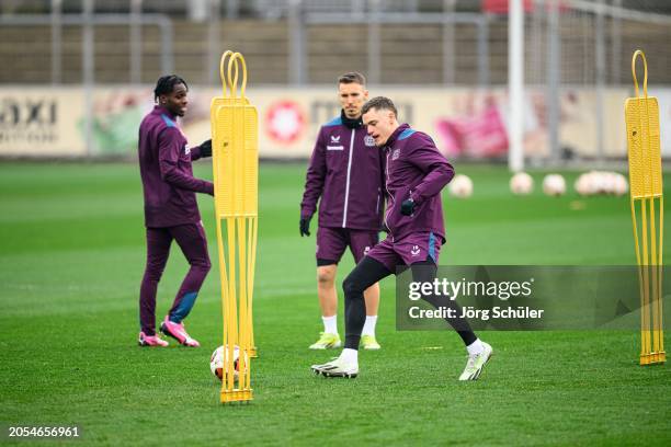 Florian Wirtz controls the ball during the UEFA Europa League 2023/24 round of 16 first leg training and press conference at BayArena on March 6,...